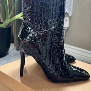 River Island Black Croc-Patterned Heeled Boots